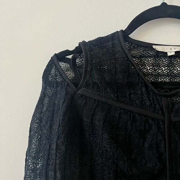 IRO Women's Elbow Length Sleeve Cold Shoulder V-Neck Lace Black Top Size Small - Picture 6 of 8